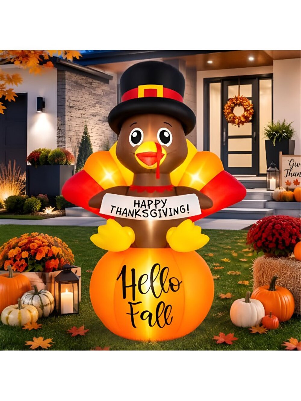 Inflatable Turkey Outdoor Decorations, 6FT Cute Thanksgiving Blow Up Decor